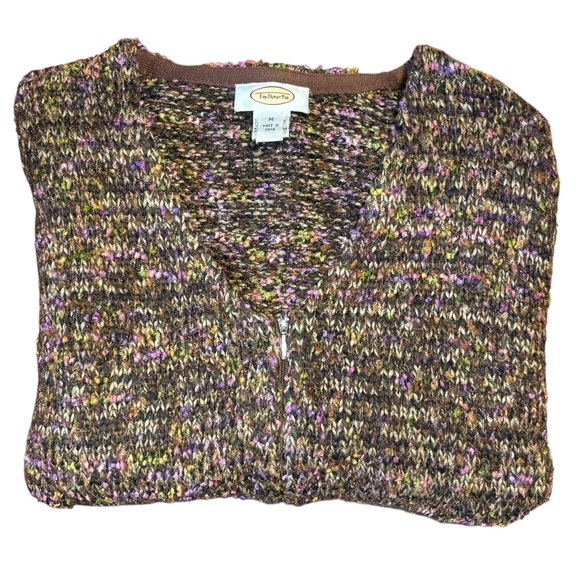 Women M TALBOT's Chunky Cardigan Sweater Brown Purple Colorful zipper Vtg - Picture 2 of 9